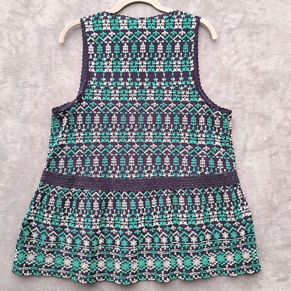 Anthropologie MAEVE Cammie Embroidered Peplum Top L Navy Green V Neck Boho NWT - Picture 3 of 12